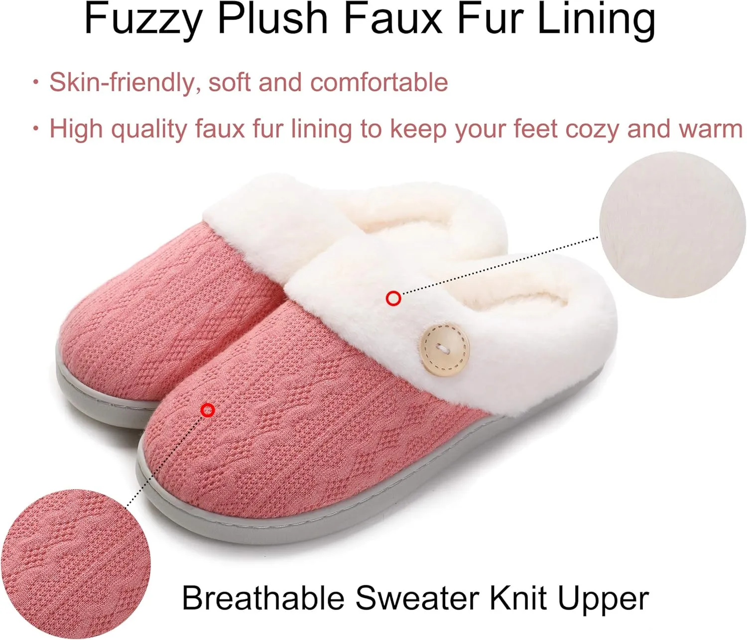 Vonluxe Women's Fuzzy House Slippers Comfy Memory Foam Bedroom Slippers Warm Slip On Light Shoes Outdoor Indoor Faux Fur Lined