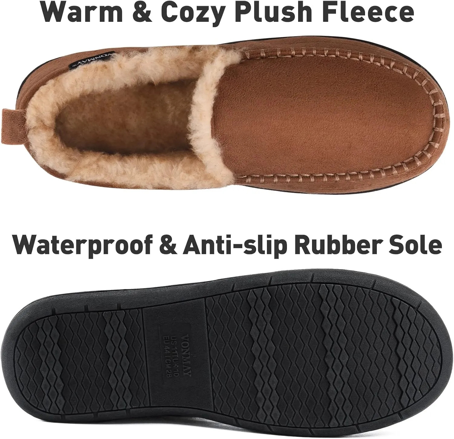 VONMAY Men's Moccasin Slippers Fuzzy House Shoes Fluffy Fur Home Warm Memory Foam Indoor Outdoor