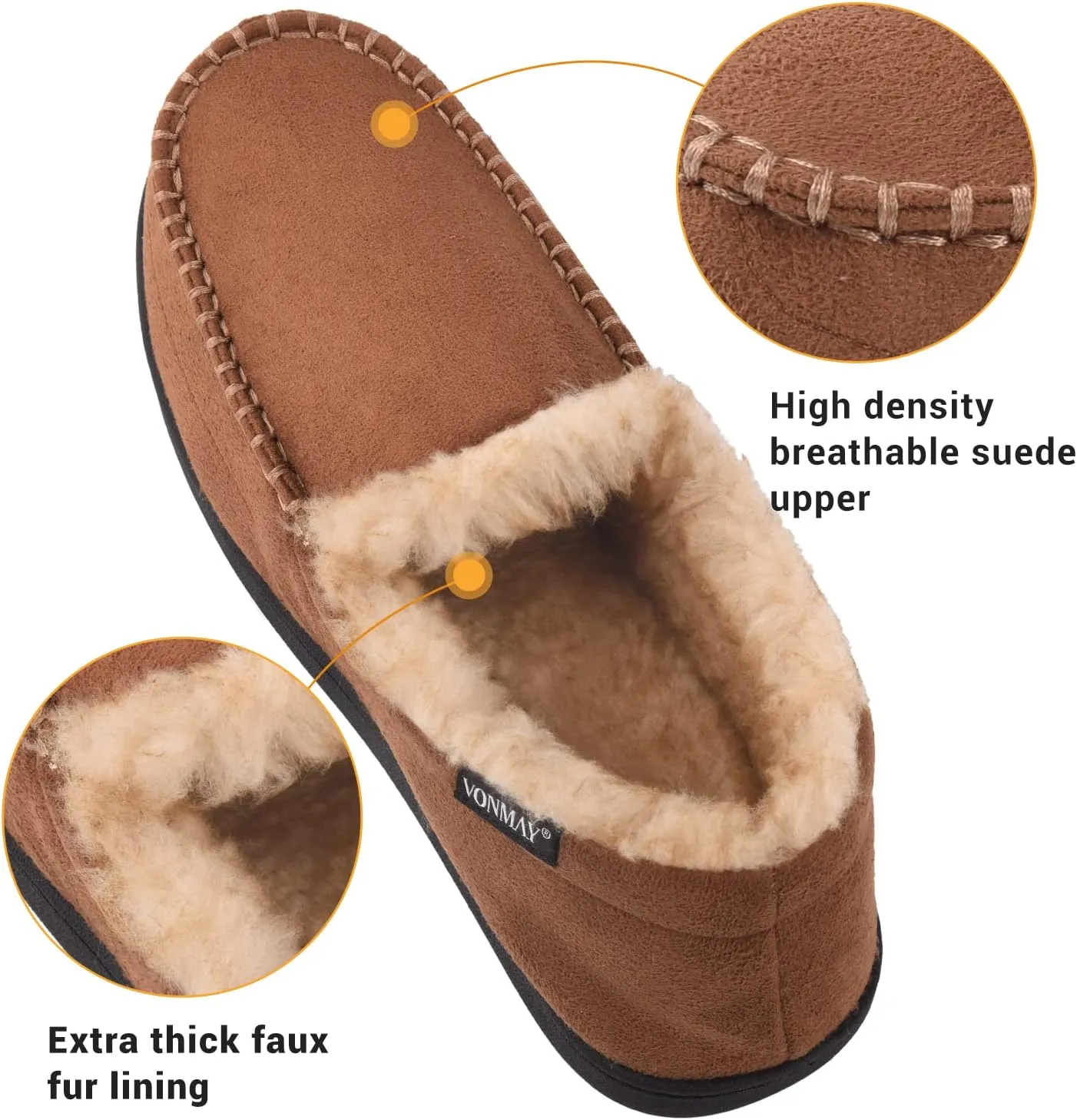 VONMAY Men's Moccasin Slippers Fuzzy House Shoes Fluffy Fur Home Warm Memory Foam Indoor Outdoor