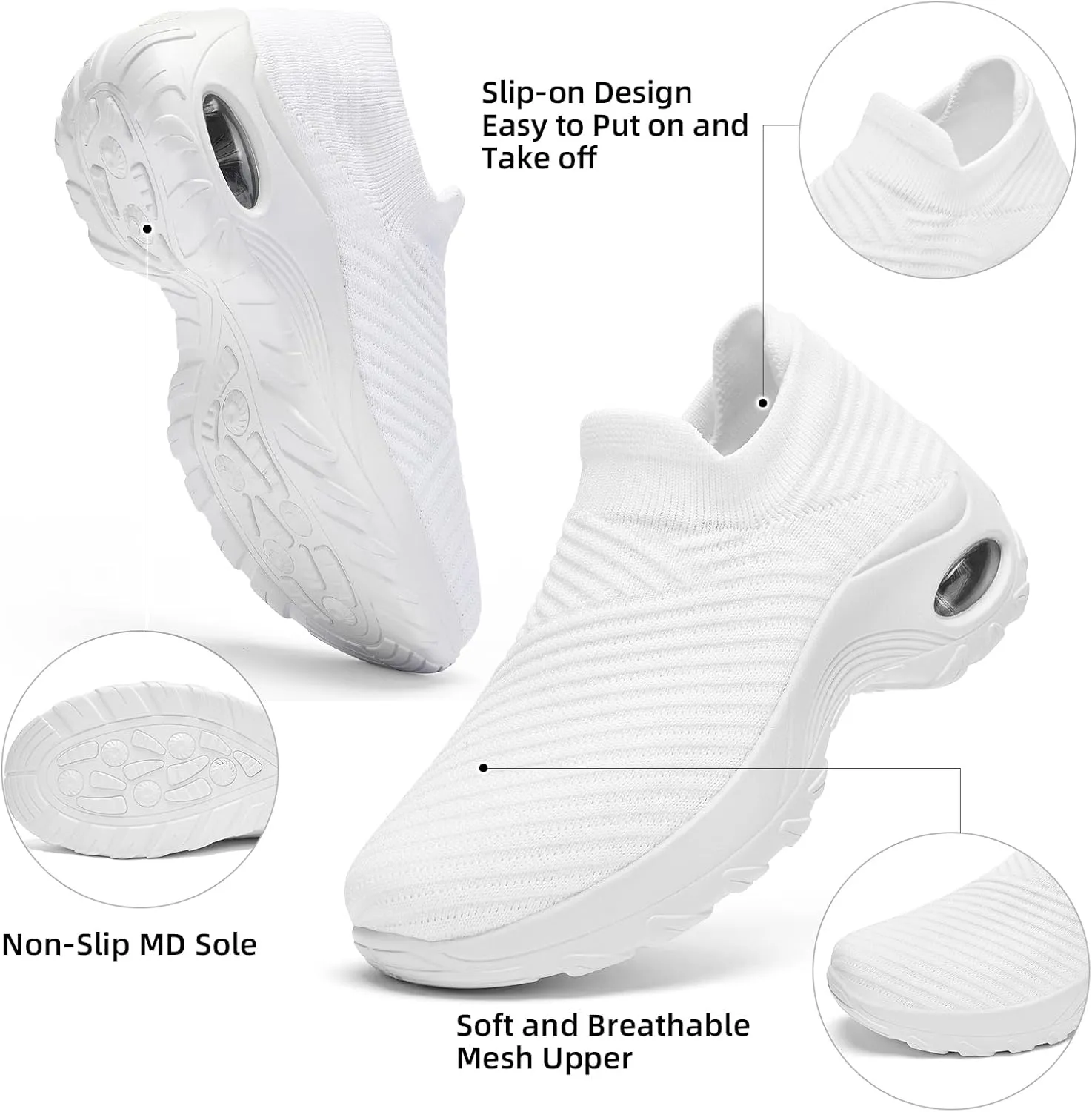 Walking Shoes Women Slip On Sock Sneakers Mesh Non Slip Shoes Air Cushion Platform Loafers