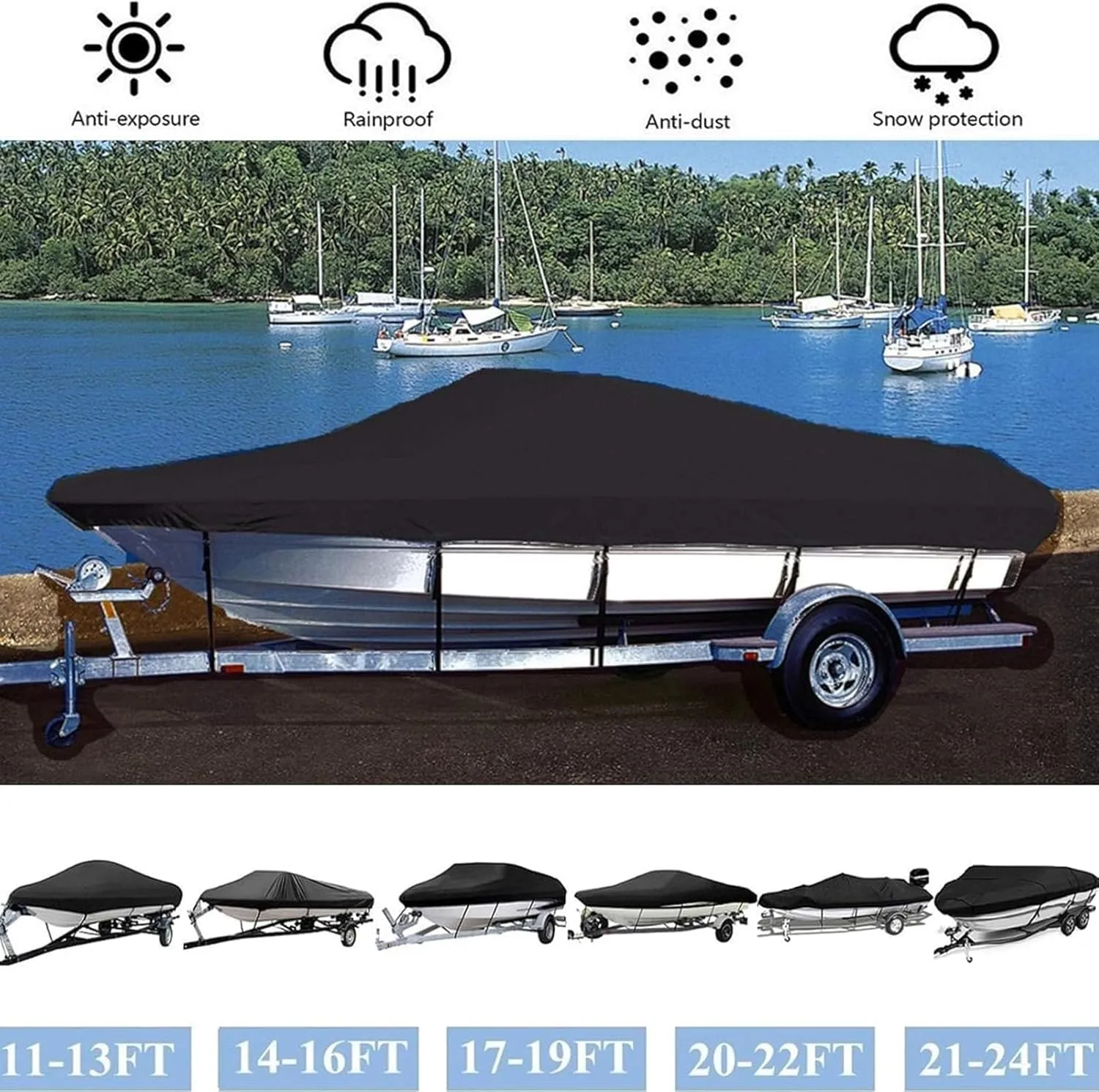 Waterproof Boat Cover 210D UV Resistant and Tear Resistant V-Shaped Hull TRI Hull Runabout Pro Style Bass Boat(11 * 13FT)