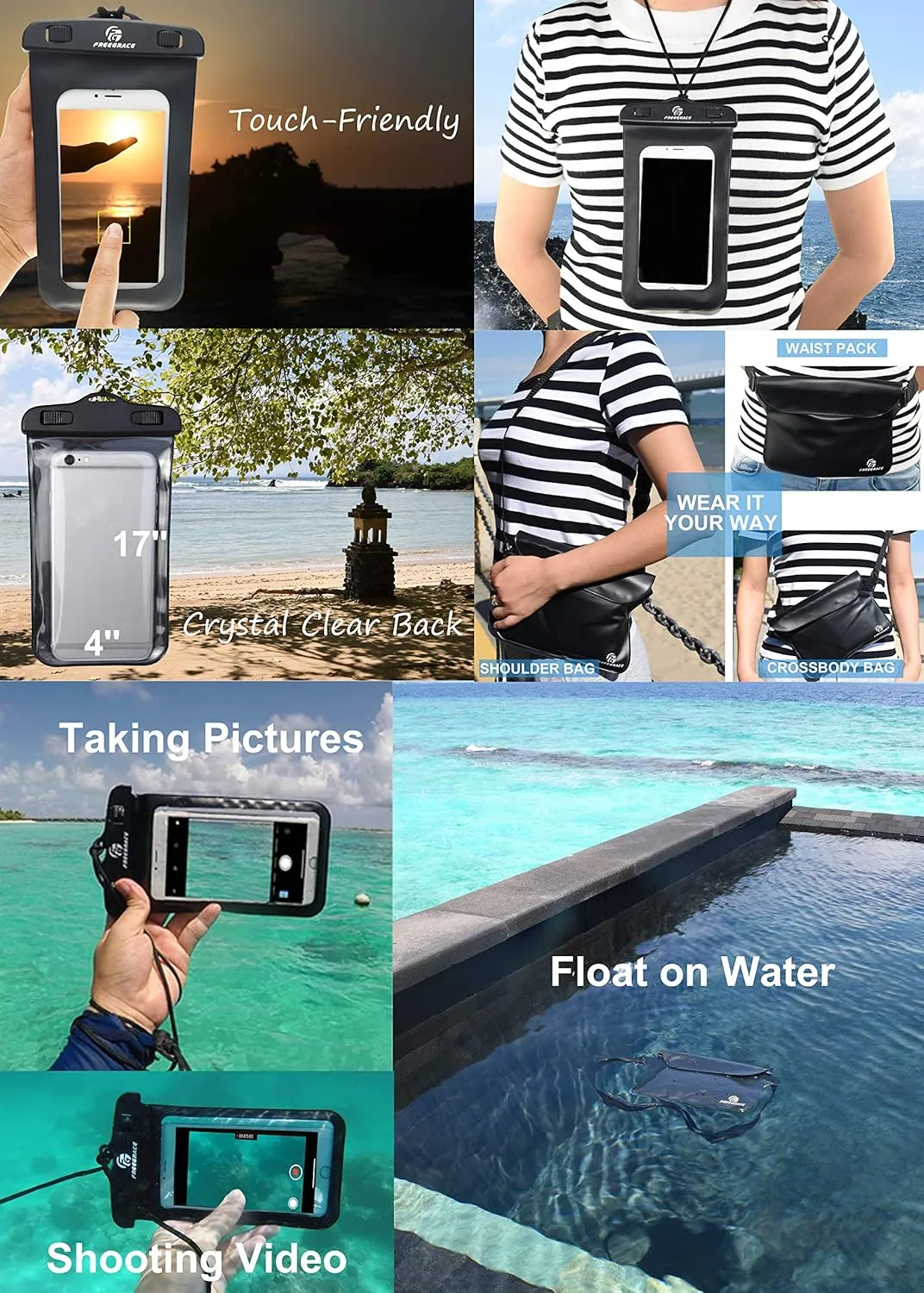 Waterproof Dry Bags Set Of 3 Dry Bag With 2 Zip Lock Seals & Detachable Shoulder Strap, Waist Pouch & Phone Case - Can Be Submerged Into Water - For Swimming (Black(Window), 5L)