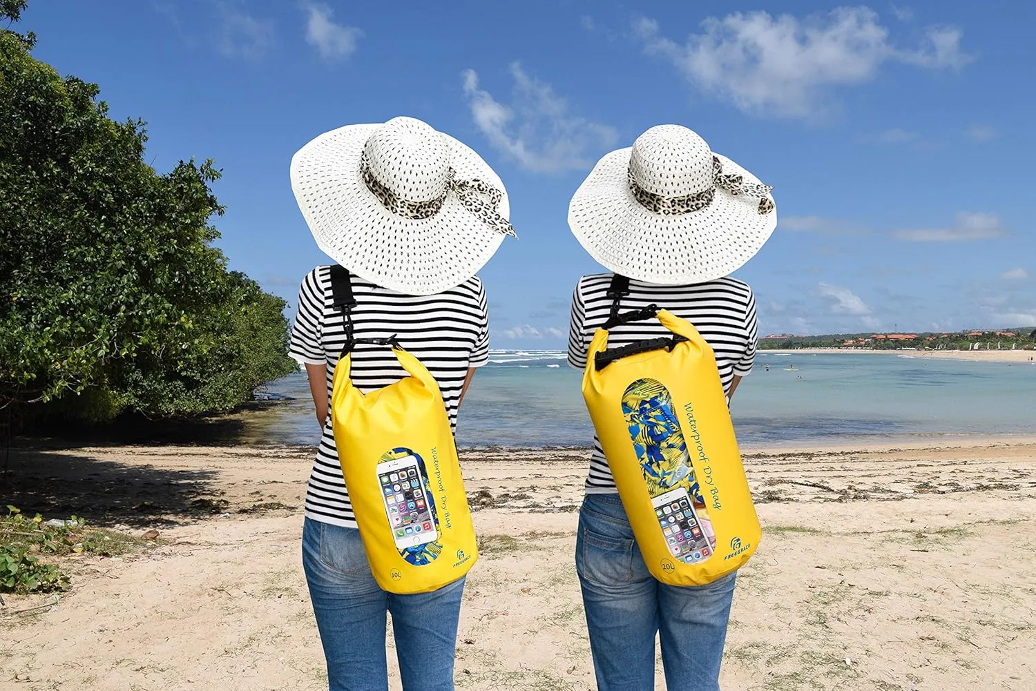 Waterproof Dry Bags Set Of 3 Dry Bag With 2 Zip Lock Seals & Detachable Shoulder Strap, Waist Pouch & Phone Case - Can Be Submerged Into Water - For Swimming (Yellow(Window), 5L)