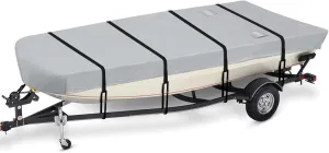 Waterproof Jon Boat Cover with Adjustable Support System, 600D Heavy Duty Trailerable Jon Boat Cover Waterproof UV Proof All Weather Protectio (14-16FT)