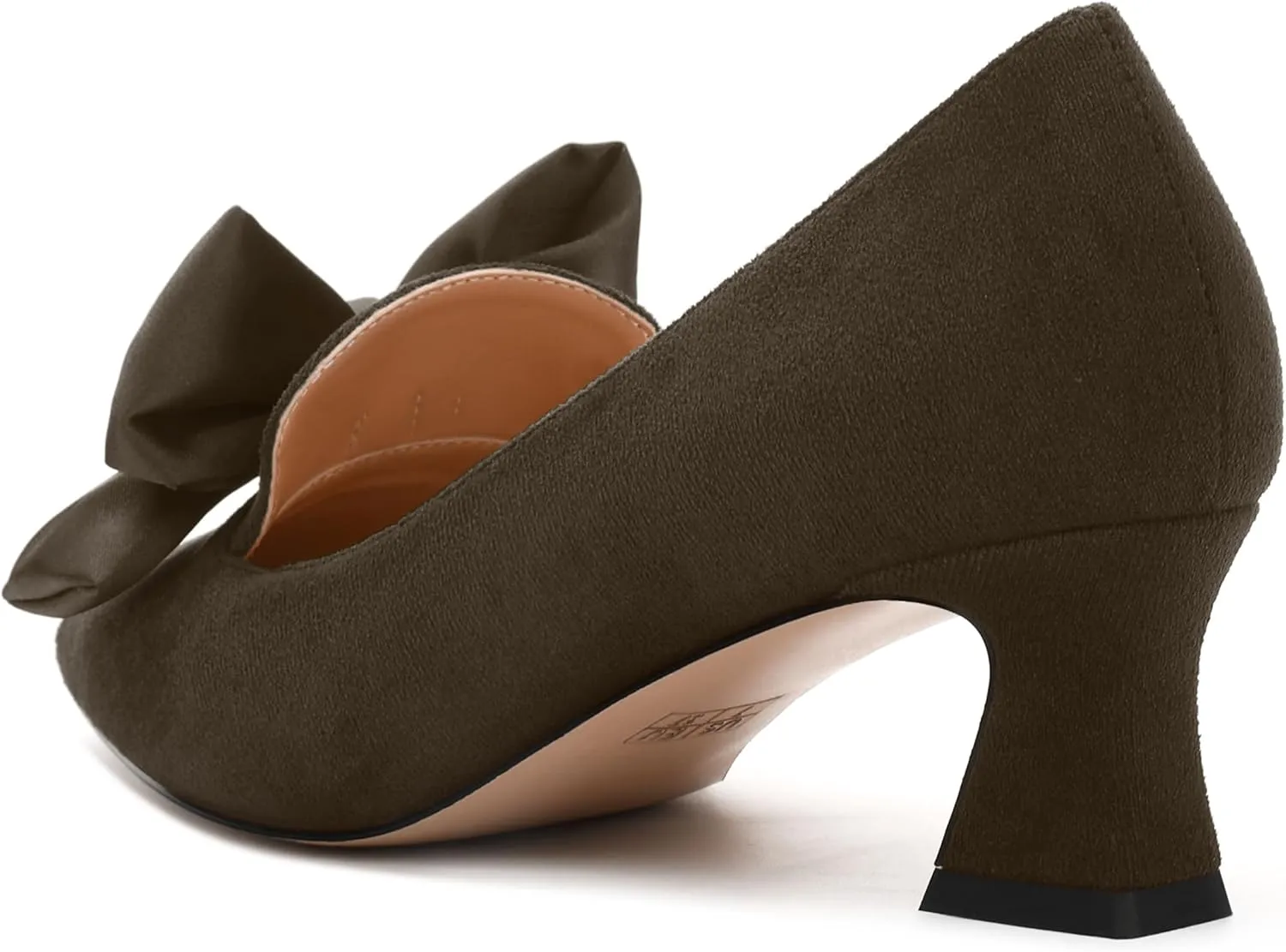 WAYDERNS Womens Bow Solid Bridal Suede Square Toe Slip On Fashion Kitten Low Heel Pumps Shoes 2 Inch