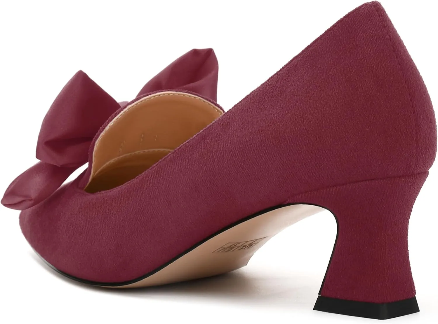 WAYDERNS Womens Bow Solid Bridal Suede Square Toe Slip On Fashion Kitten Low Heel Pumps Shoes 2 Inch