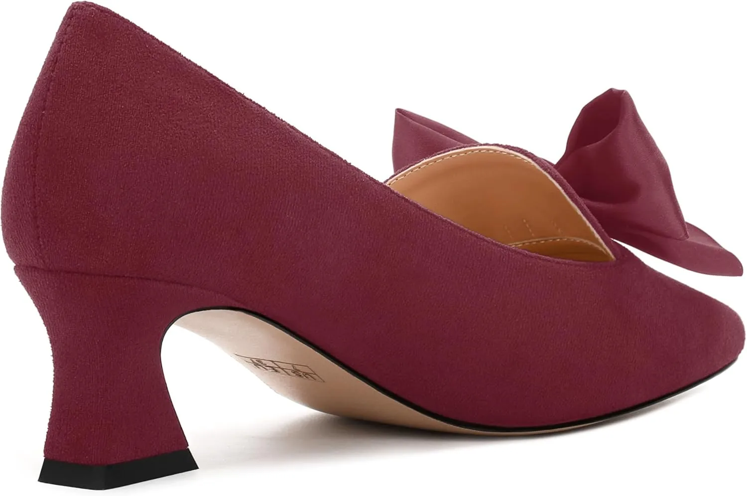 WAYDERNS Womens Bow Solid Bridal Suede Square Toe Slip On Fashion Kitten Low Heel Pumps Shoes 2 Inch