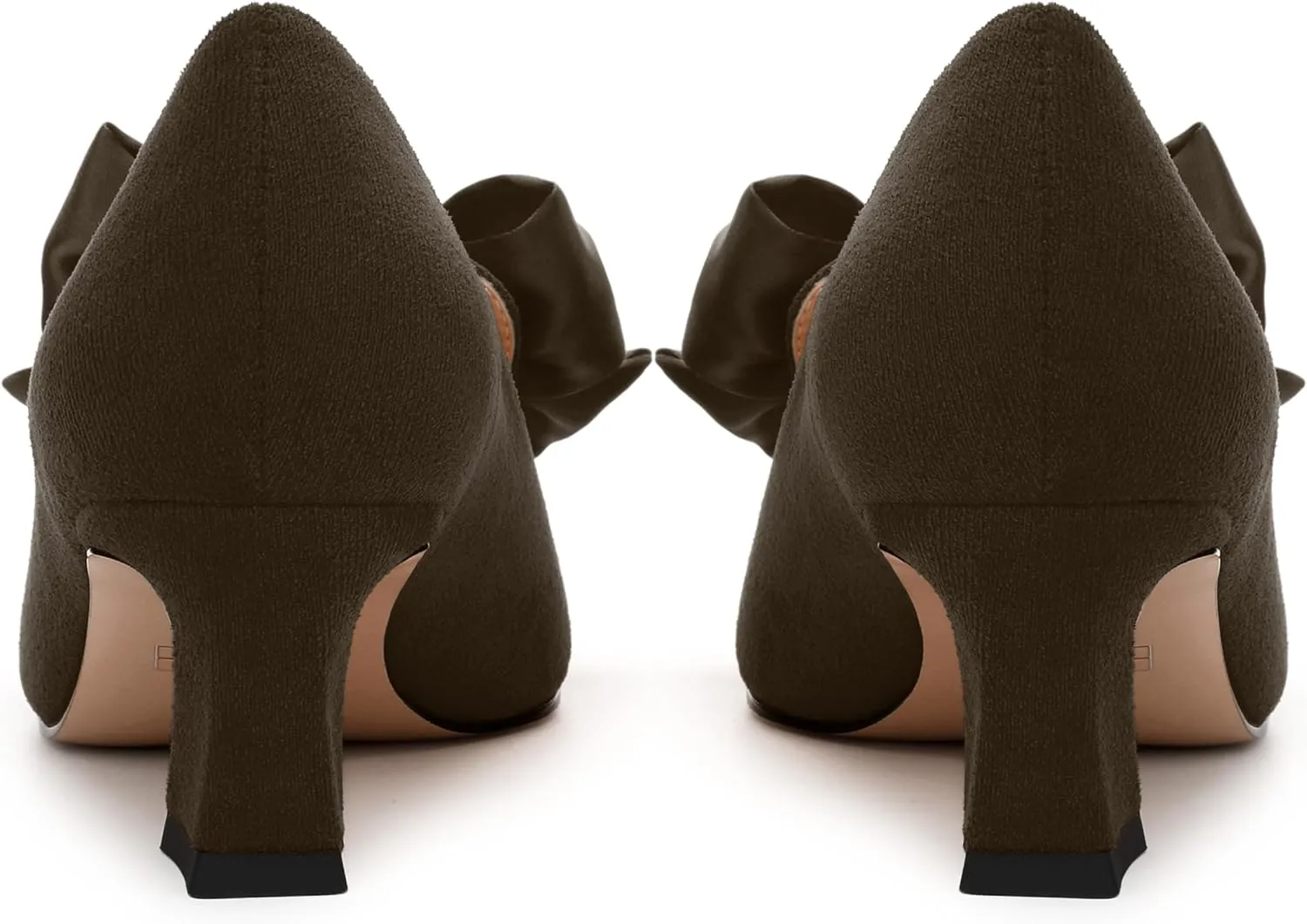 WAYDERNS Womens Bow Solid Bridal Suede Square Toe Slip On Fashion Kitten Low Heel Pumps Shoes 2 Inch