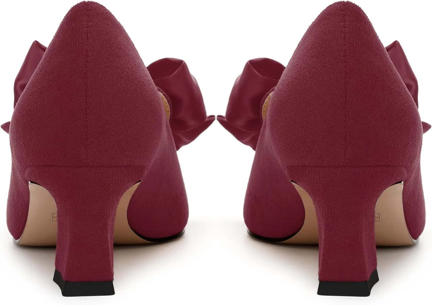 WAYDERNS Womens Bow Solid Bridal Suede Square Toe Slip On Fashion Kitten Low Heel Pumps Shoes 2 Inch