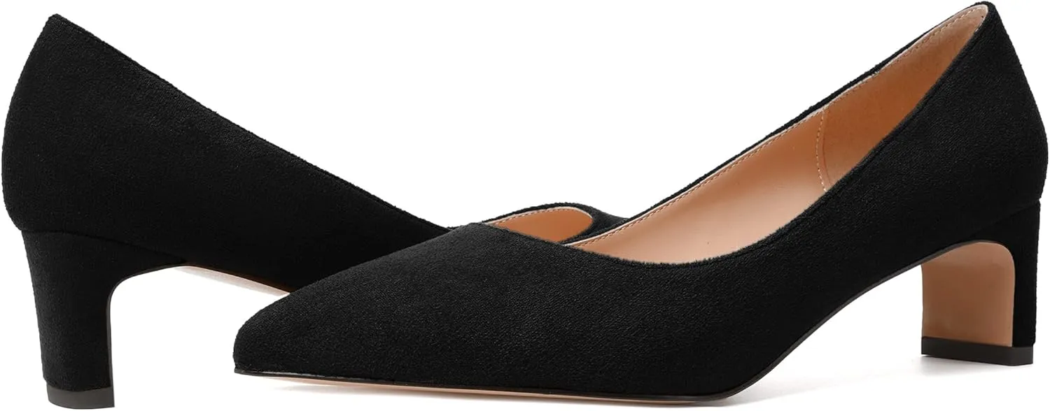 WAYDERNS Womens Solid Pointed Toe Slip On Dress Suede Wedding Chunky Low Heel Pumps Shoes 2 Inch