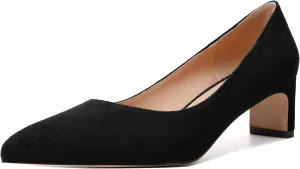 WAYDERNS Womens Solid Pointed Toe Slip On Dress Suede Wedding Chunky Low Heel Pumps Shoes 2 Inch