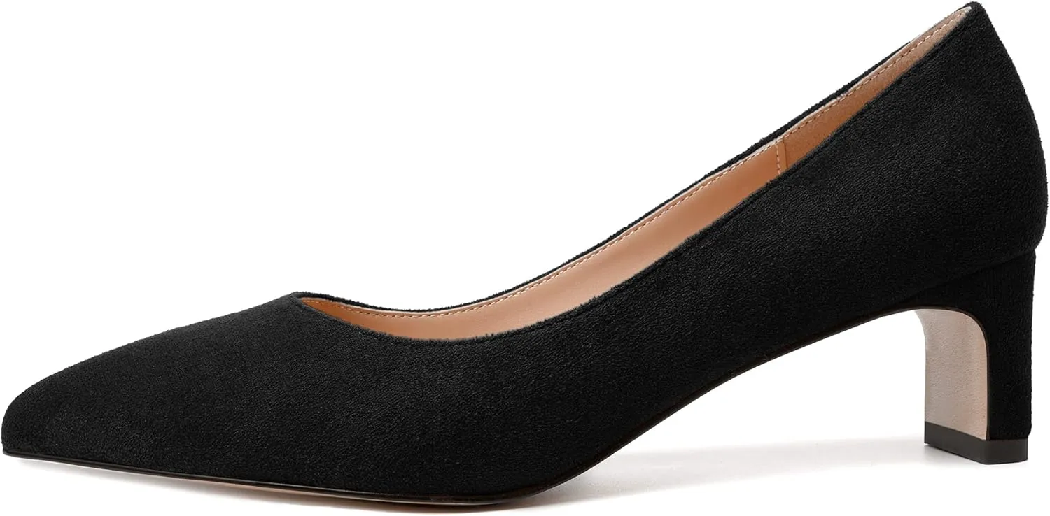 WAYDERNS Womens Solid Pointed Toe Slip On Dress Suede Wedding Chunky Low Heel Pumps Shoes 2 Inch