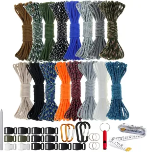 WEREWOLVES Paracord 550 Combo Crafting Kits - Survival Paracord Bracelet Rope Kits - Parachute Cord with Soft Tape Measure, Buckles, and Key Rings - Great Gift (20FT/Each Color)