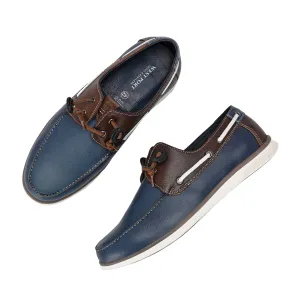 West Port Men Premium Leather Boat Shoes (Fascinate-66-Blue-Tan)