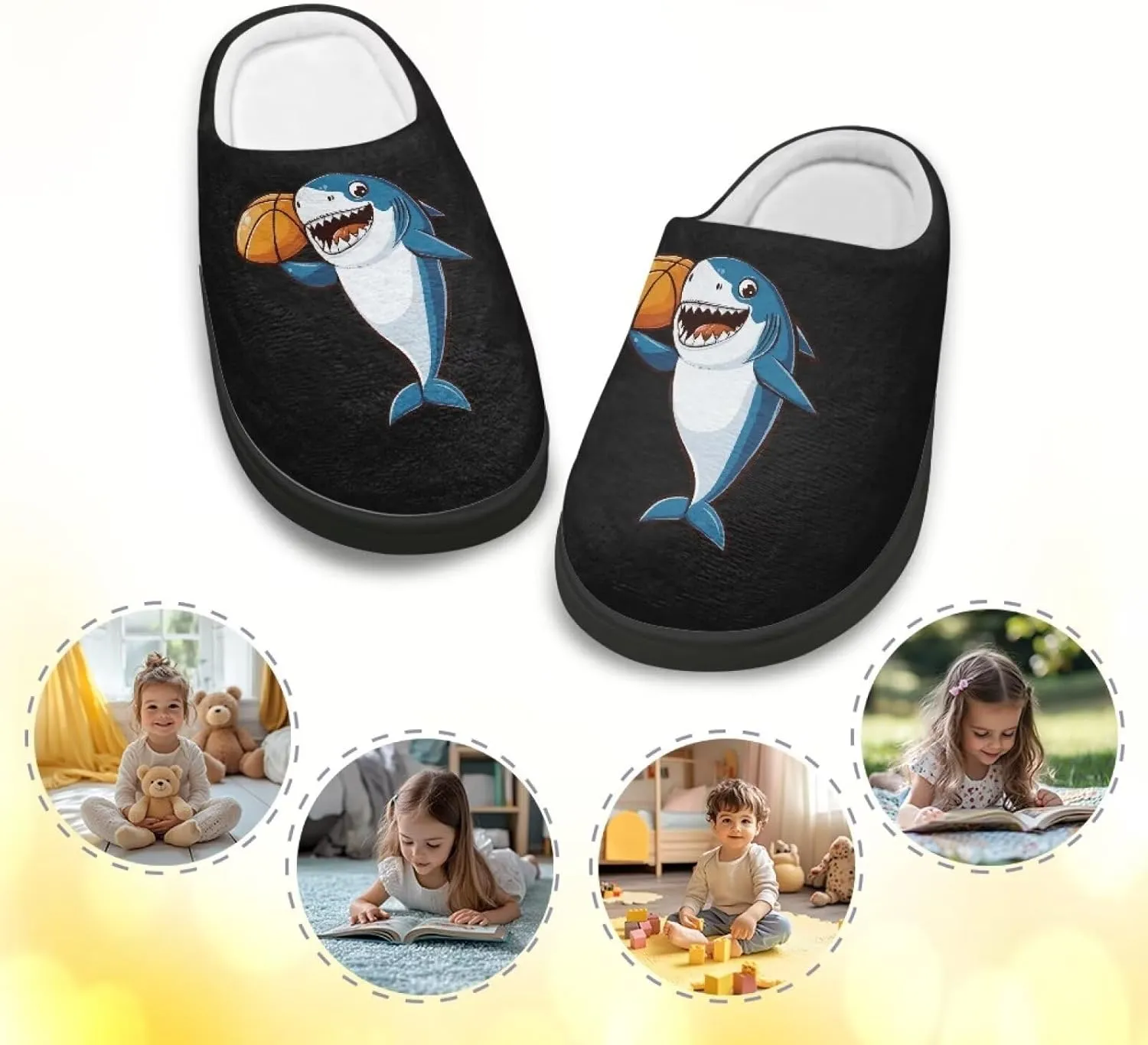 Winter Fuzzy Slippers for Kids, Soft Comfy House Slippers for Bedroom, Closed Toe Anti-Skid Scuff Slippers