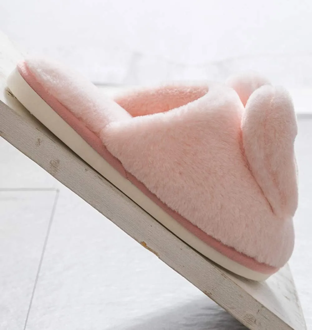 Women Cute Rabbit Ear Plush Slippers House Non-Slip Fluffy Bunny Slipper Indoor Warm Plush Animal Shoes
