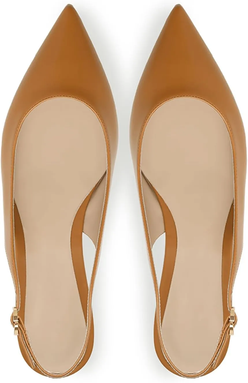 Women Leather Closed Pointed Toe Flat Sandals With Adjust Ankle Strap Elegant Slip On Comfortable Slingback Low Heel Soft Sole Dress Ballerina Flats For Work Office Causal Walk