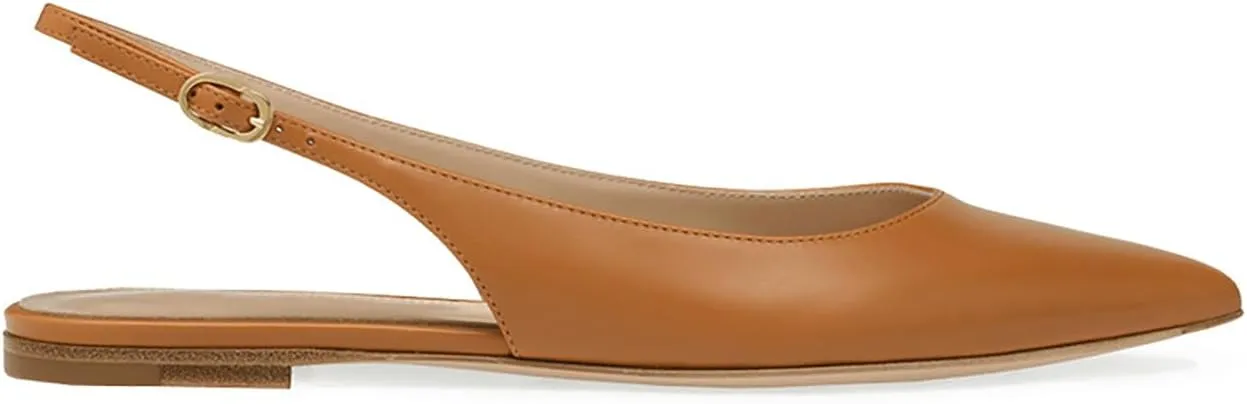 Women Leather Closed Pointed Toe Flat Sandals With Adjust Ankle Strap Elegant Slip On Comfortable Slingback Low Heel Soft Sole Dress Ballerina Flats For Work Office Causal Walk