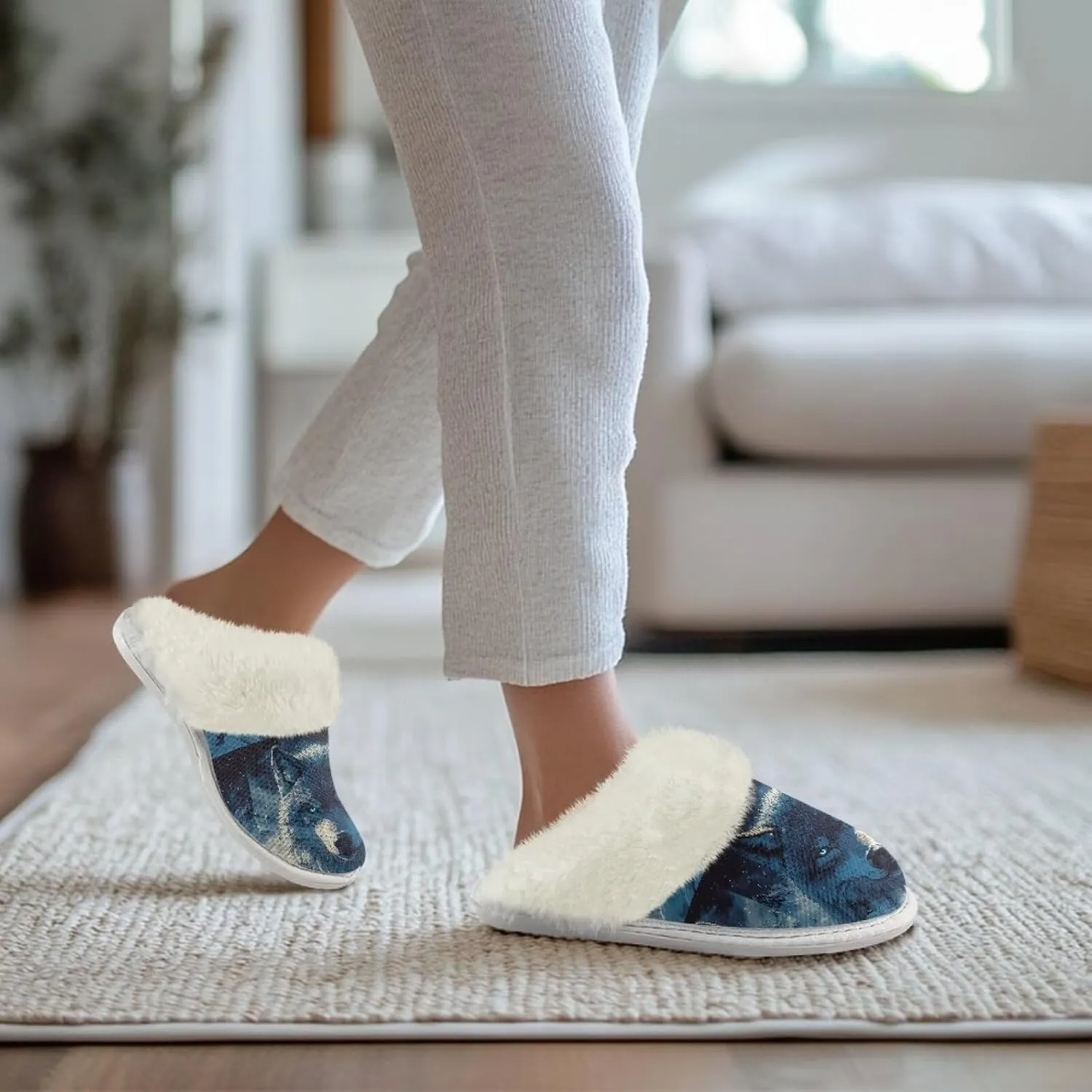 Women Novelty Print Fuzzy Slippers Winter Casual Slip-on Indoor Shoes Warm Cozy House Slipper Bedroom Slippers
