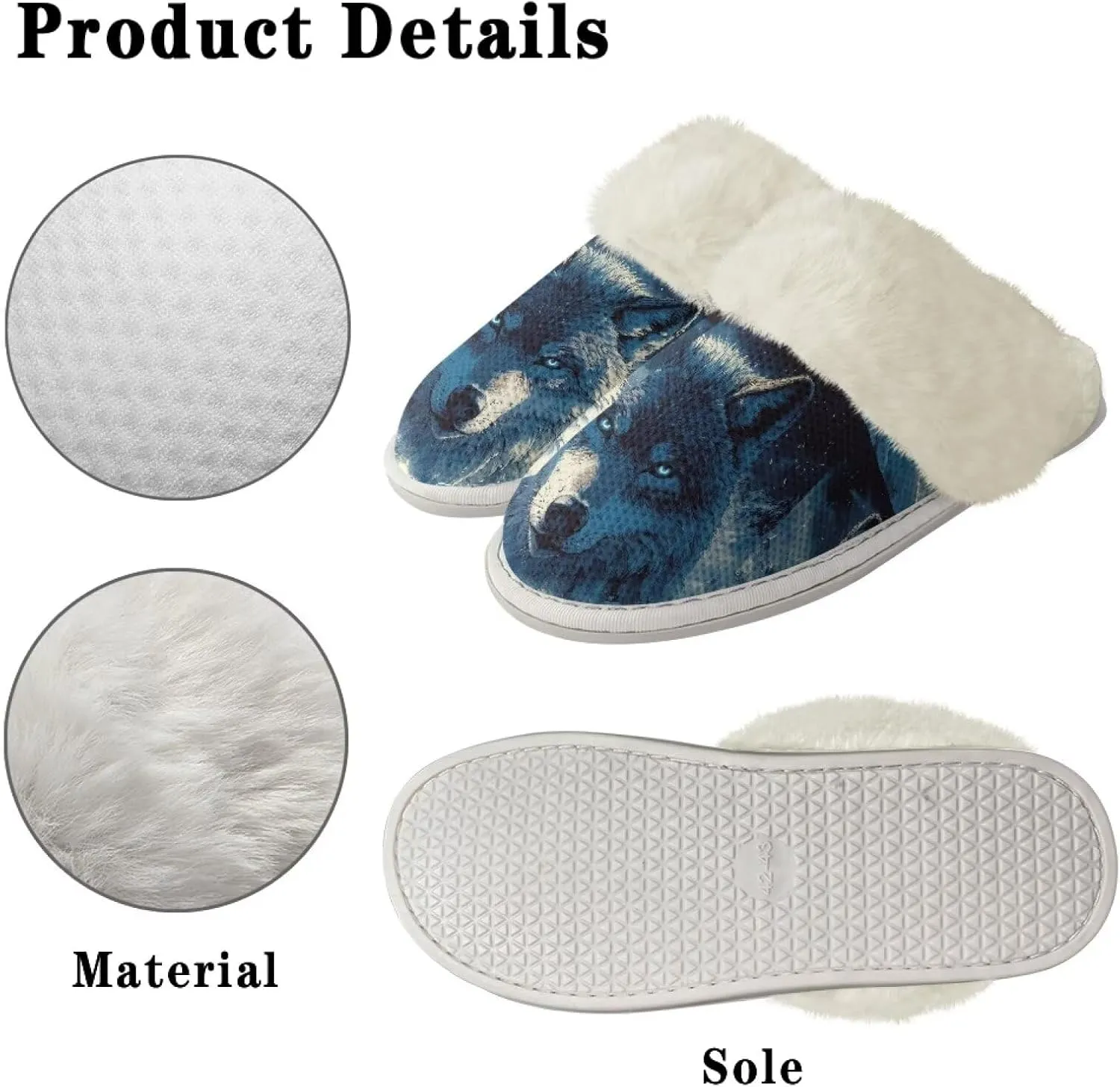 Women Novelty Print Fuzzy Slippers Winter Casual Slip-on Indoor Shoes Warm Cozy House Slipper Bedroom Slippers