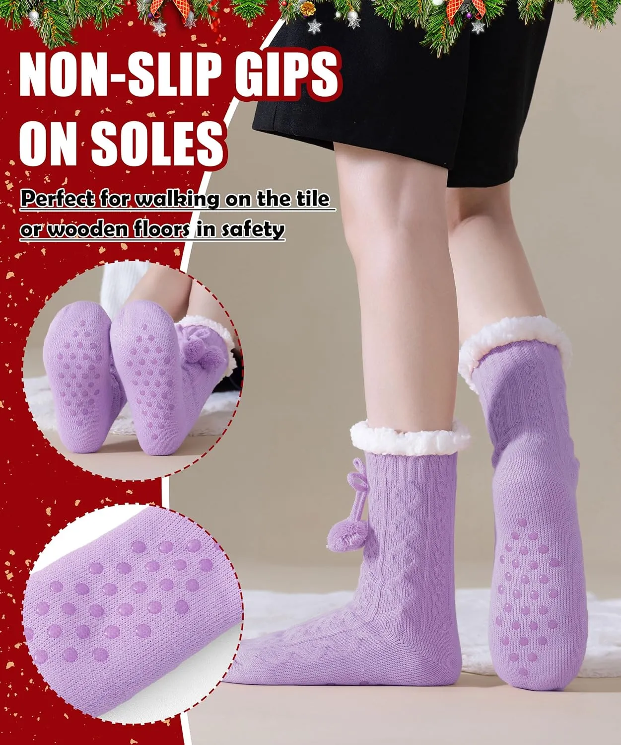 Women Slipper Socks Winter Thick Fleece Lined Warm Thermal Thick Fluffy Comfy Non Slip Home Socks