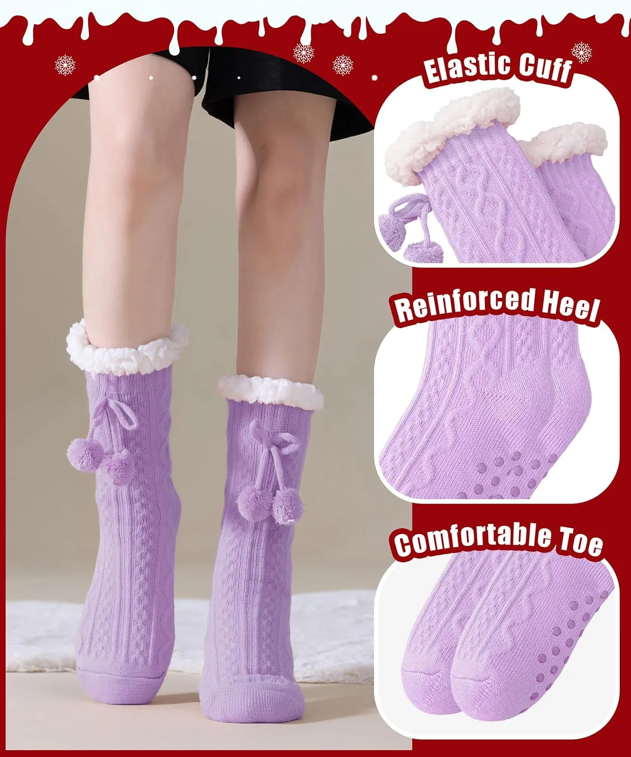 Women Slipper Socks Winter Thick Fleece Lined Warm Thermal Thick Fluffy Comfy Non Slip Home Socks