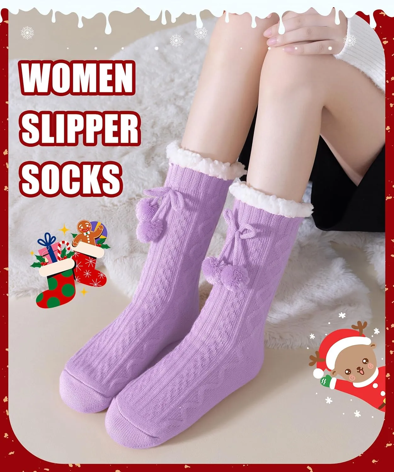 Women Slipper Socks Winter Thick Fleece Lined Warm Thermal Thick Fluffy Comfy Non Slip Home Socks