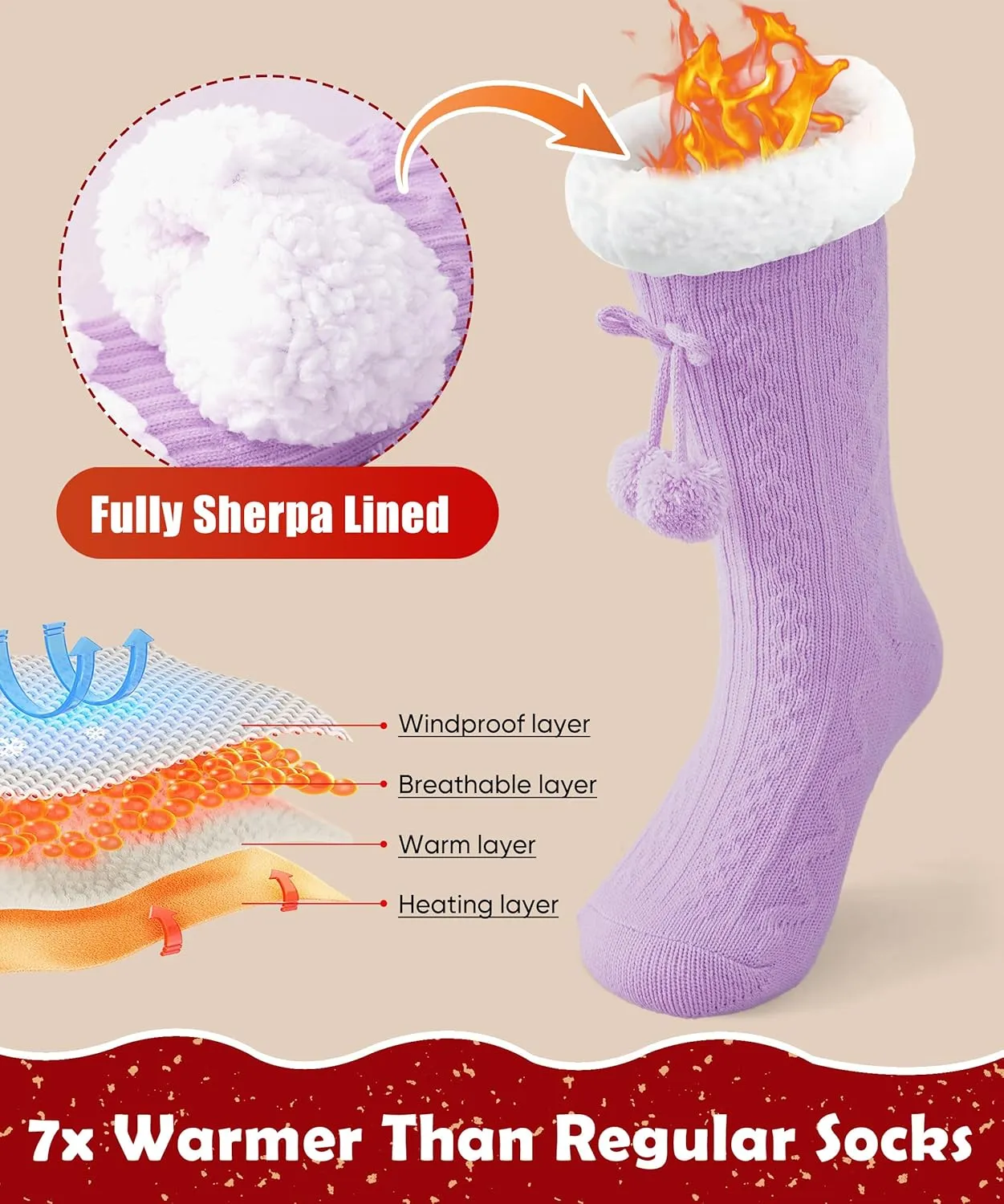 Women Slipper Socks Winter Thick Fleece Lined Warm Thermal Thick Fluffy Comfy Non Slip Home Socks