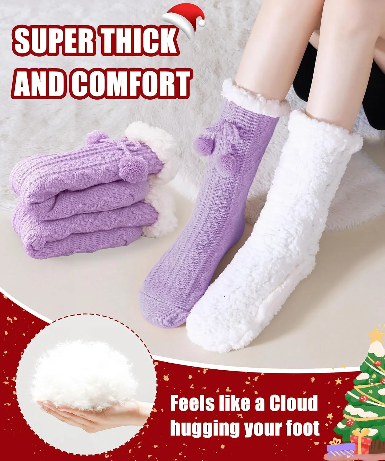Women Slipper Socks Winter Thick Fleece Lined Warm Thermal Thick Fluffy Comfy Non Slip Home Socks