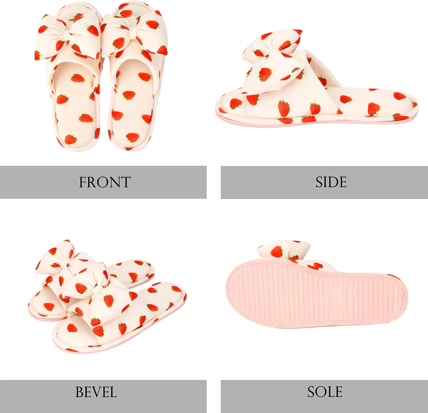 Women Summer Strawberry Slippers Open Toe Slippers Soft Memory Foam Anti-slip Bow Shoes Indoor Outdoor Christmas Gifts
