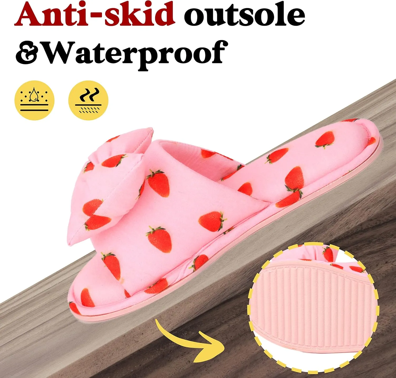 Women Summer Strawberry Slippers Open Toe Slippers Soft Memory Foam Anti-slip Bow Shoes Indoor Outdoor Christmas Gifts