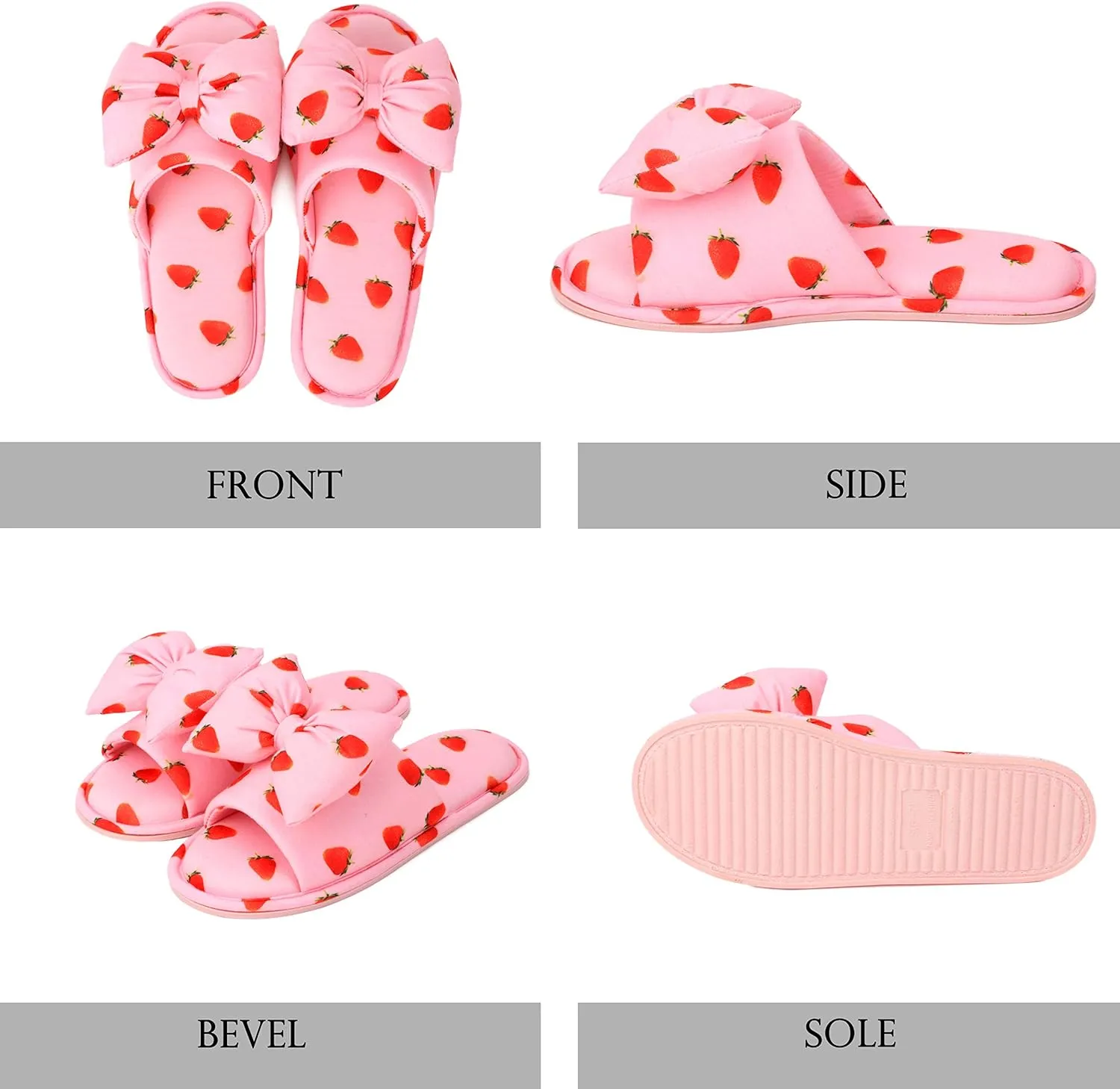 Women Summer Strawberry Slippers Open Toe Slippers Soft Memory Foam Anti-slip Bow Shoes Indoor Outdoor Christmas Gifts