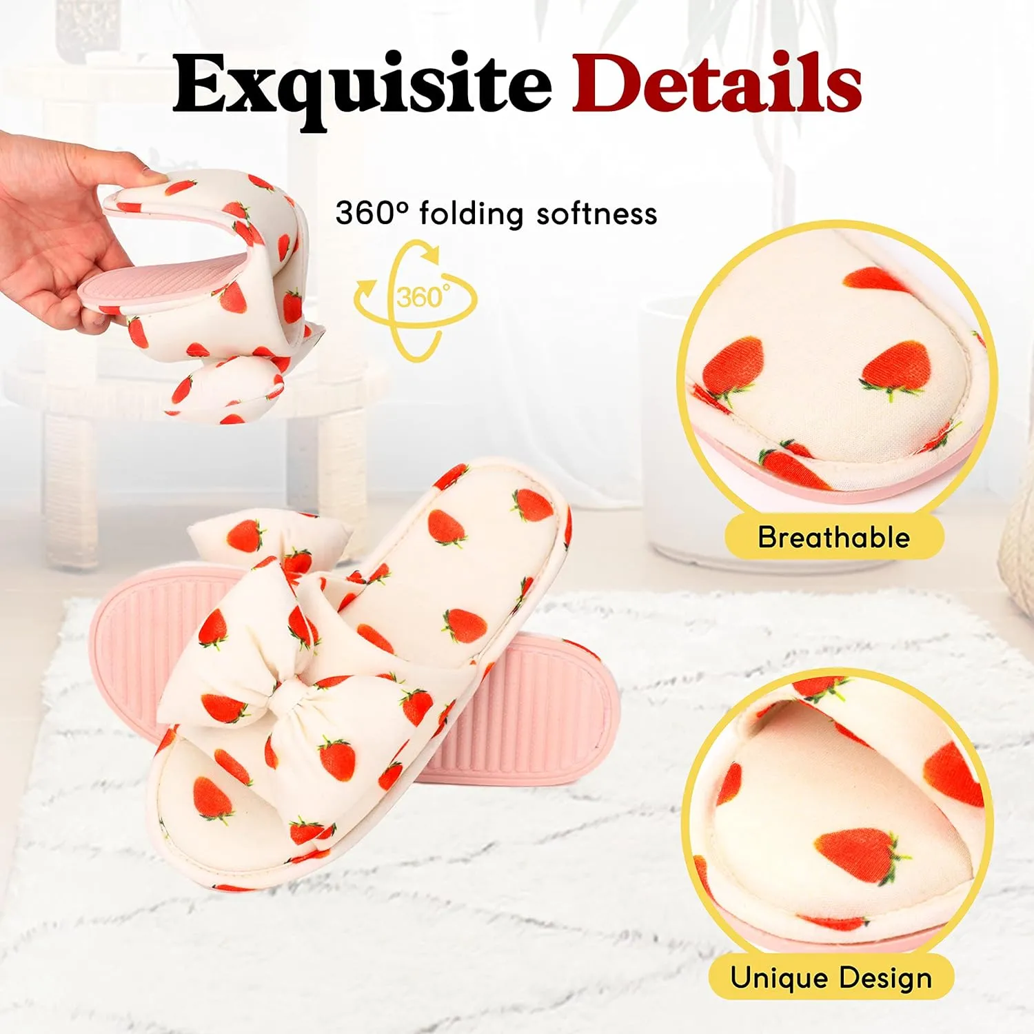 Women Summer Strawberry Slippers Open Toe Slippers Soft Memory Foam Anti-slip Bow Shoes Indoor Outdoor Christmas Gifts