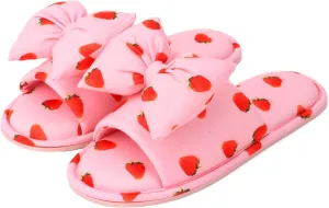 Women Summer Strawberry Slippers Open Toe Slippers Soft Memory Foam Anti-slip Bow Shoes Indoor Outdoor Christmas Gifts