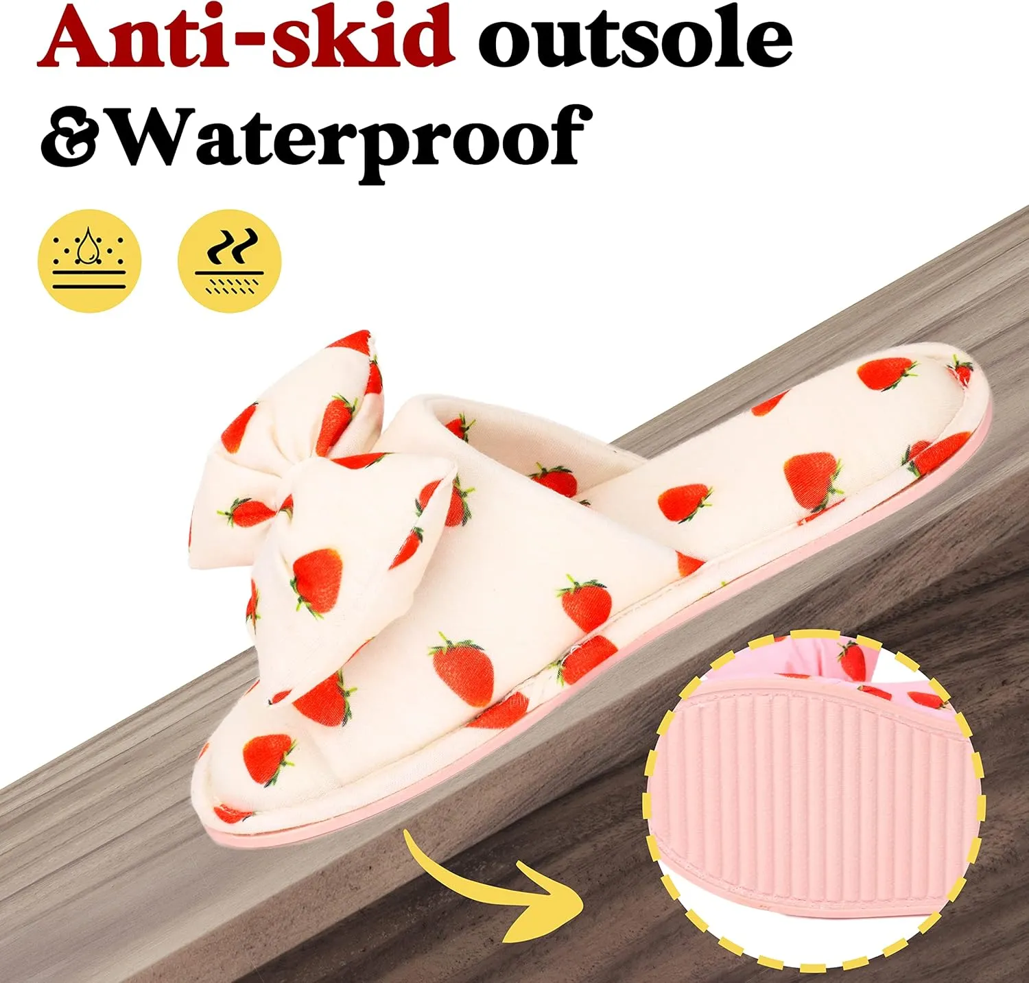 Women Summer Strawberry Slippers Open Toe Slippers Soft Memory Foam Anti-slip Bow Shoes Indoor Outdoor Christmas Gifts
