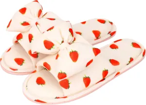 Women Summer Strawberry Slippers Open Toe Slippers Soft Memory Foam Anti-slip Bow Shoes Indoor Outdoor Christmas Gifts