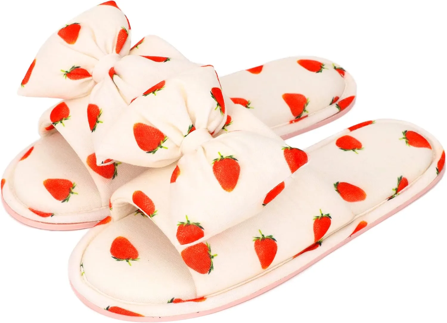 Women Summer Strawberry Slippers Open Toe Slippers Soft Memory Foam Anti-slip Bow Shoes Indoor Outdoor Christmas Gifts