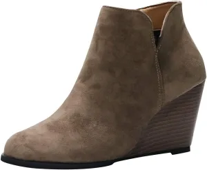 Women's Ankle Boots Low Chunky Heel Comfortable Round Toe Booties with Side Zipper Shoes Fall Slip On Short Boots
