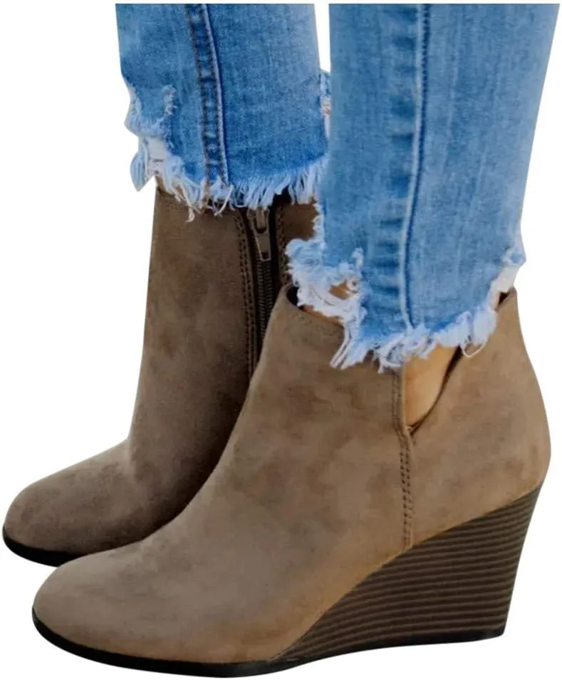 Women's Ankle Boots Low Chunky Heel Comfortable Round Toe Booties with Side Zipper Shoes Fall Slip On Short Boots