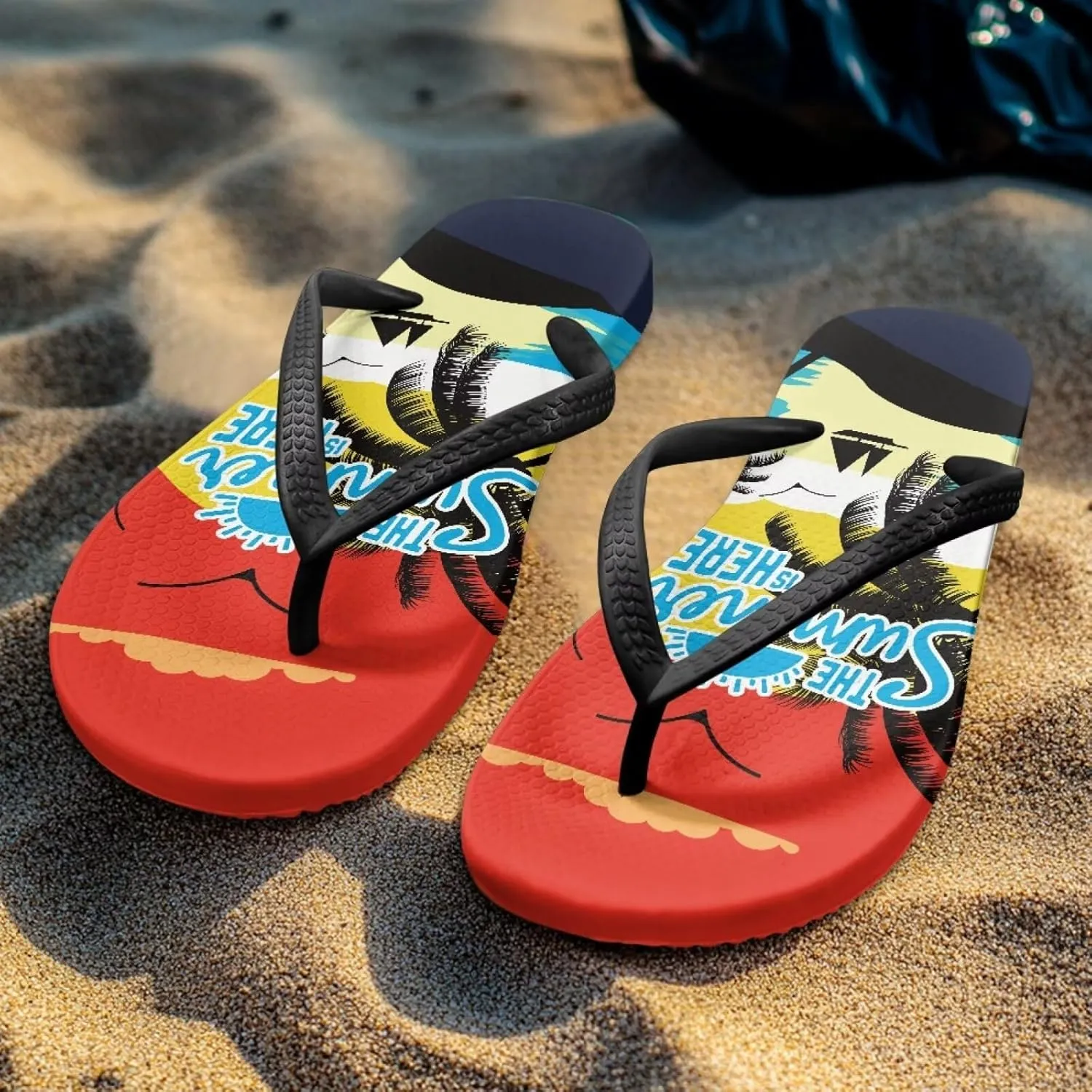 Women's Beach Flip-Flops Tropical Style Lightweight Thong Sandals with EVA Sole Non-Slip Pool Shower Slippers