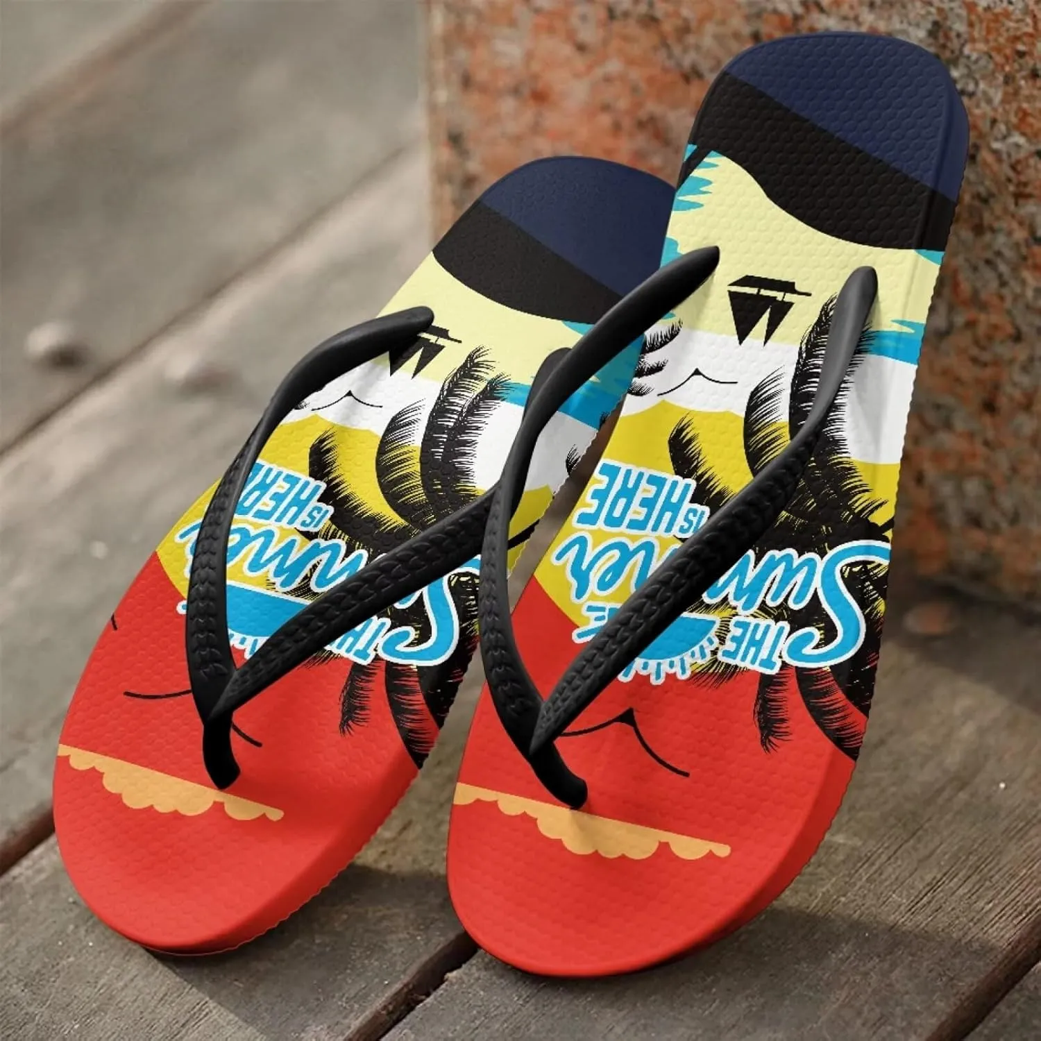 Women's Beach Flip-Flops Tropical Style Lightweight Thong Sandals with EVA Sole Non-Slip Pool Shower Slippers