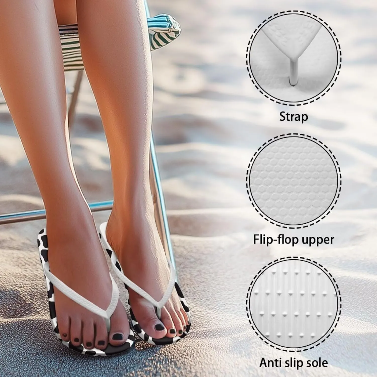Women's Beach Flip-Flops Tropical Style Lightweight Thong Sandals with EVA Sole Non-Slip Pool Shower Slippers