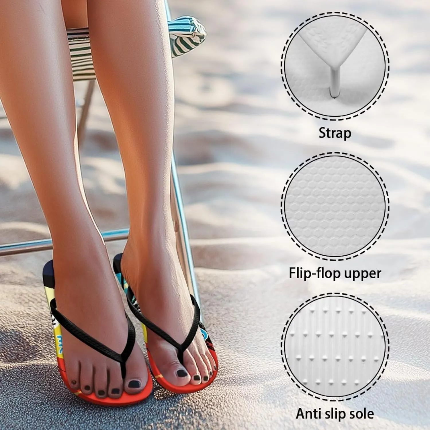 Women's Beach Flip-Flops Tropical Style Lightweight Thong Sandals with EVA Sole Non-Slip Pool Shower Slippers