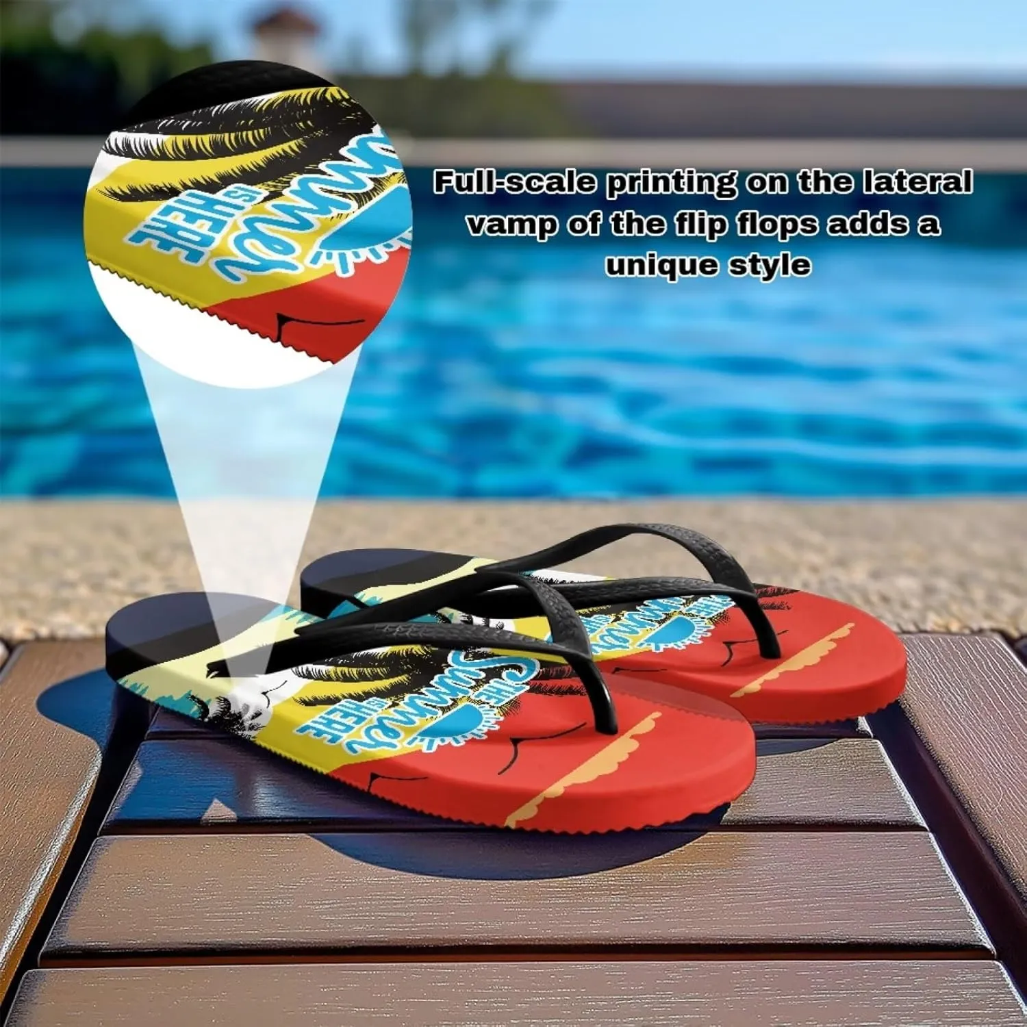 Women's Beach Flip-Flops Tropical Style Lightweight Thong Sandals with EVA Sole Non-Slip Pool Shower Slippers