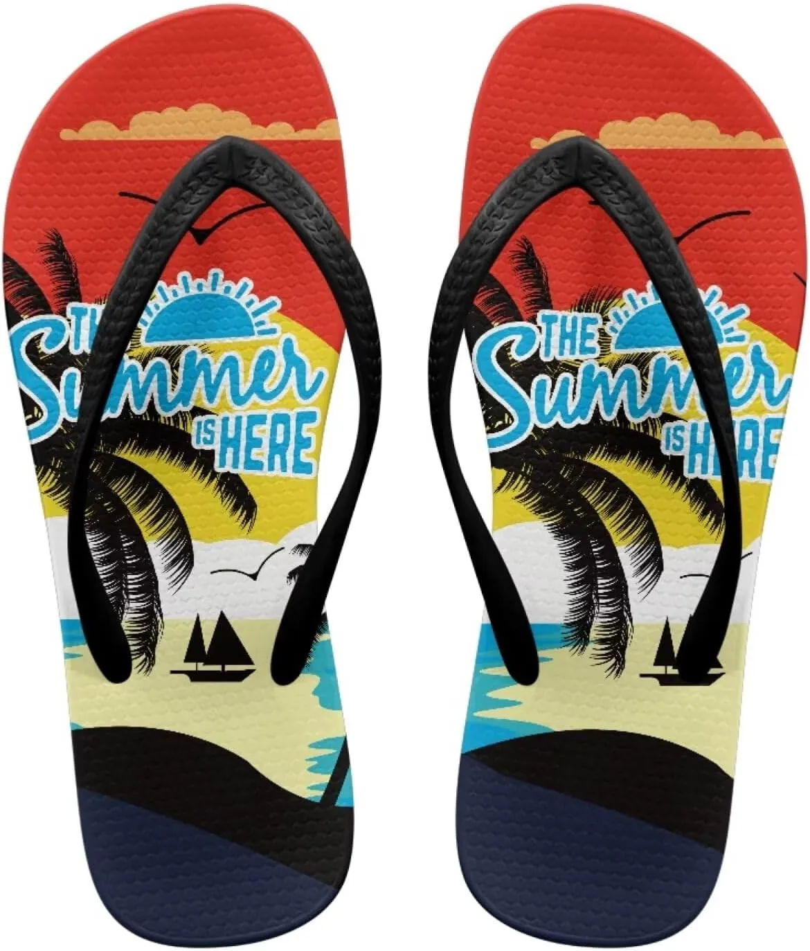 Women's Beach Flip-Flops Tropical Style Lightweight Thong Sandals with EVA Sole Non-Slip Pool Shower Slippers