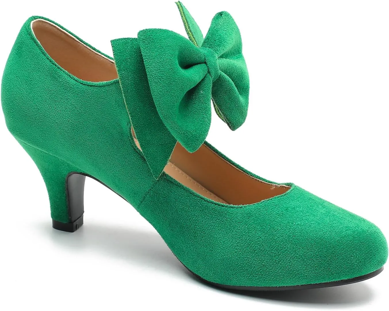 Women's Bow Low Kitten Heels Mary Jane Pumps Round Toe Ankle Strap Comfortable Party Dressy Shoes