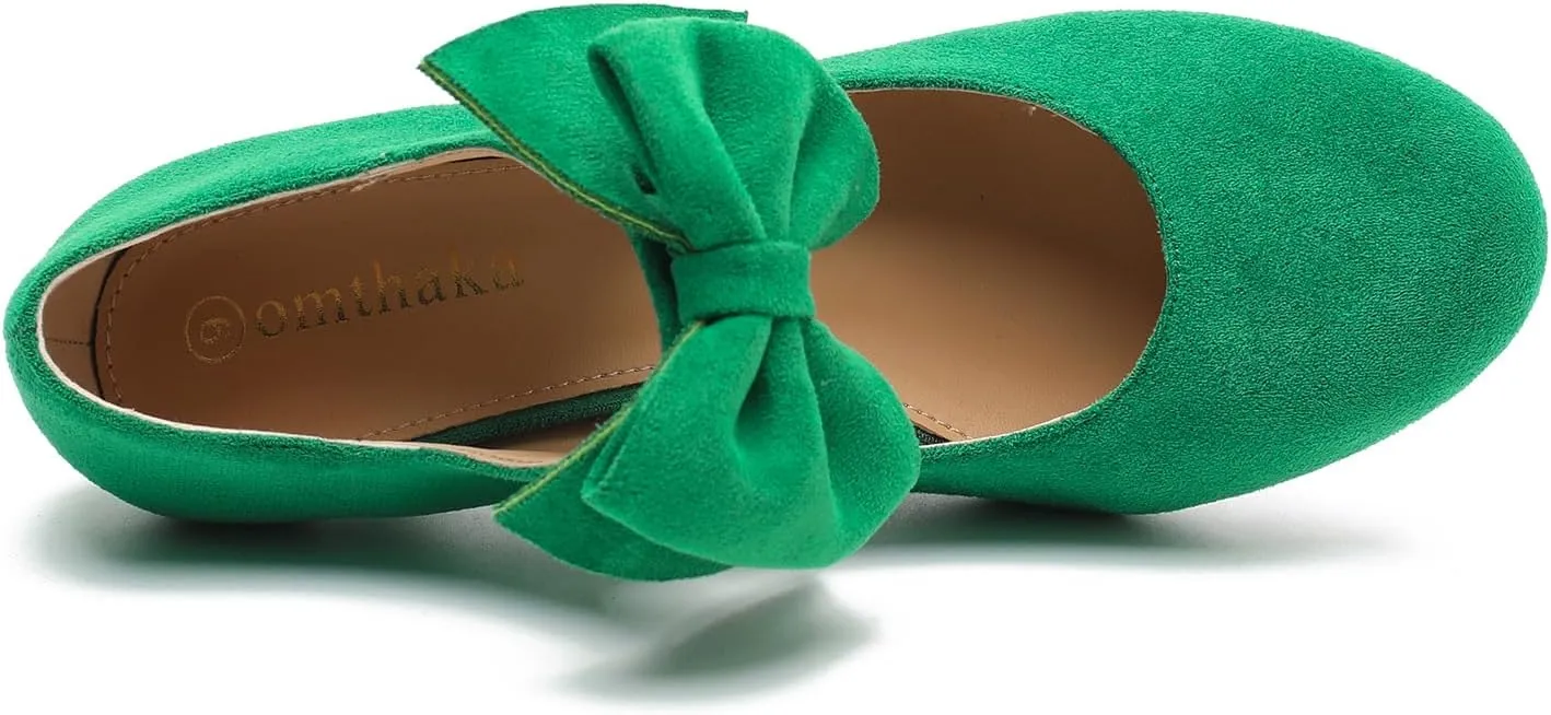 Women's Bow Low Kitten Heels Mary Jane Pumps Round Toe Ankle Strap Comfortable Party Dressy Shoes