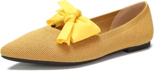 Women's Breathable Mesh Knit Ballet Flats Bow Pointed Toe Comfortable Slip On Shoes