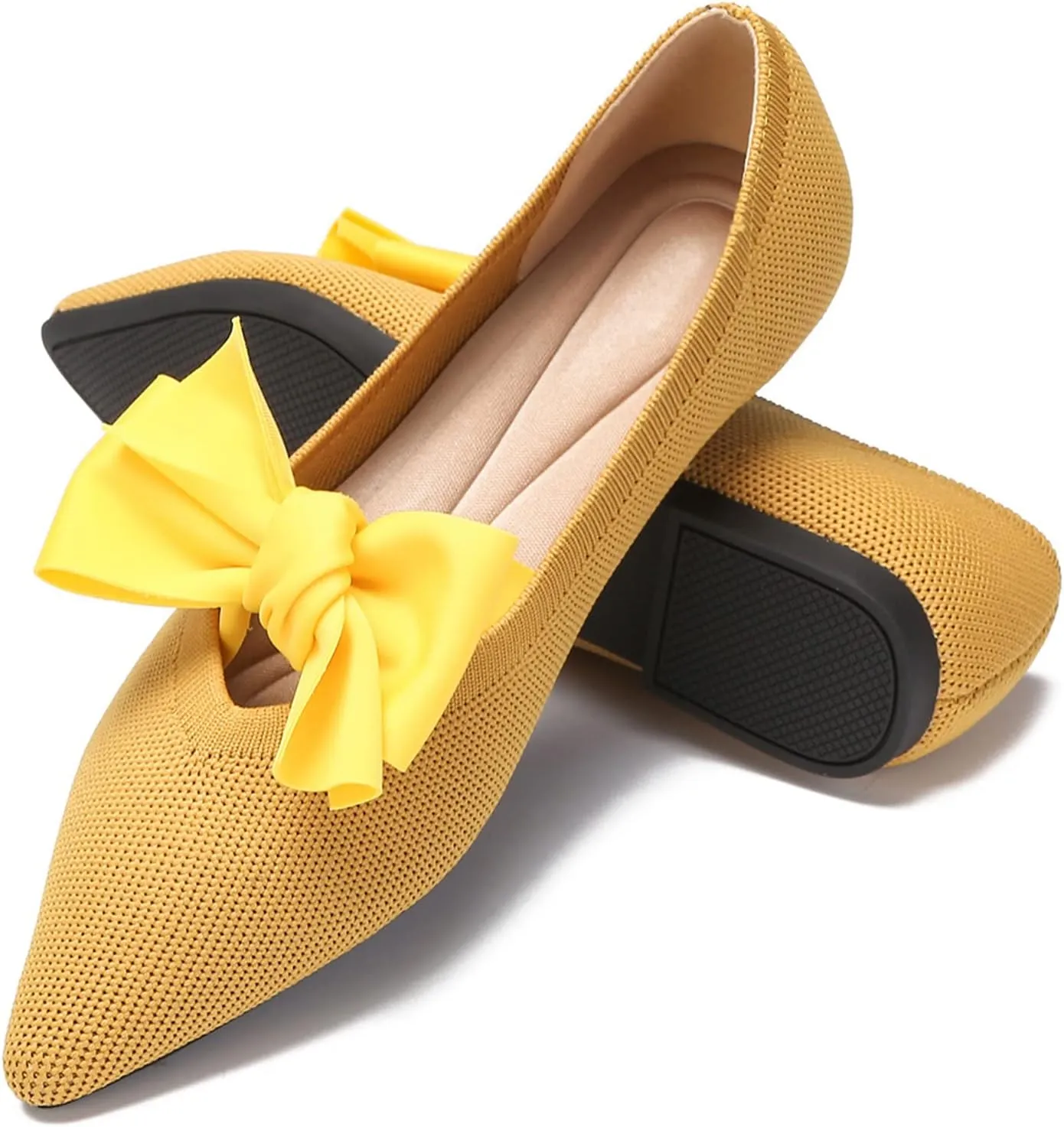Women's Breathable Mesh Knit Ballet Flats Bow Pointed Toe Comfortable Slip On Shoes