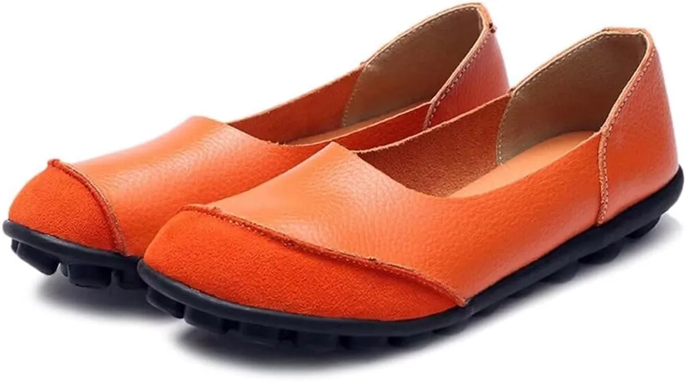Women's Cowhide Leather Slip-On Moccasins Shoes Flat Slipper Loafers